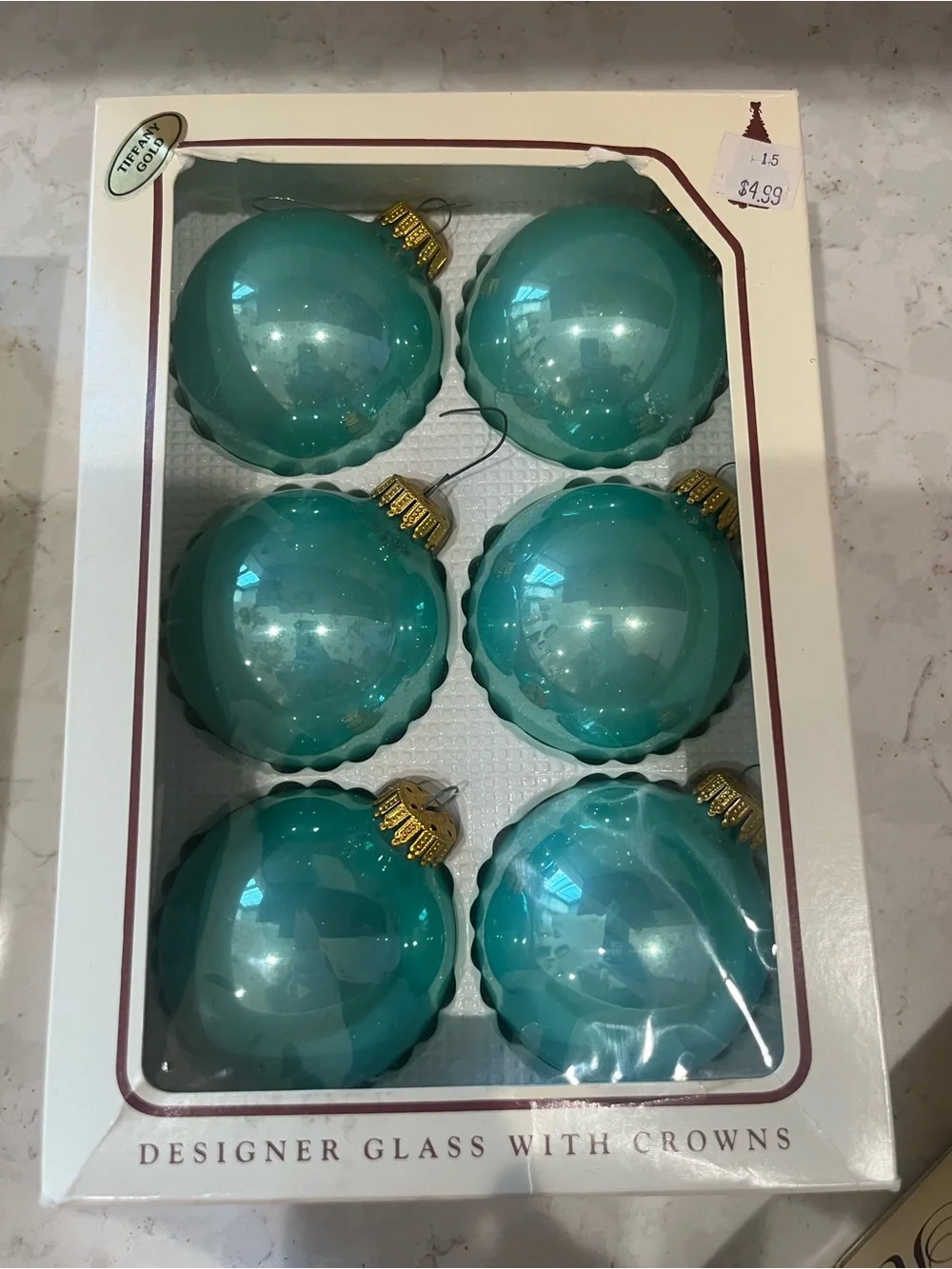 Vintage Boxed Tiffany Blue Krebs Glass Ornaments set of 17